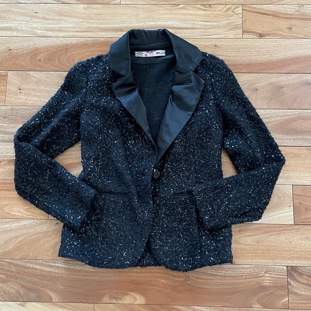 NEW Italian Sequin Sparkly Tuxedo Black Blazer Jacket Motel Italia S